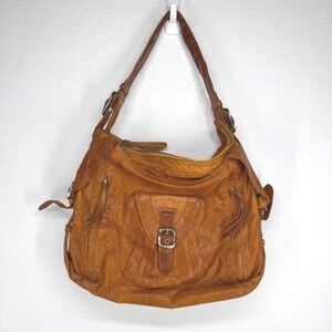 Junior Drake Cognac Distressed Leather Hobo Shoulder Bag Buckle Tassel‎ Boho Y2K
